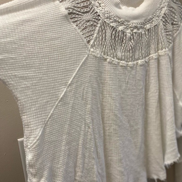Free People White, Waffle, Raw Hem Top - Picture 10 of 15